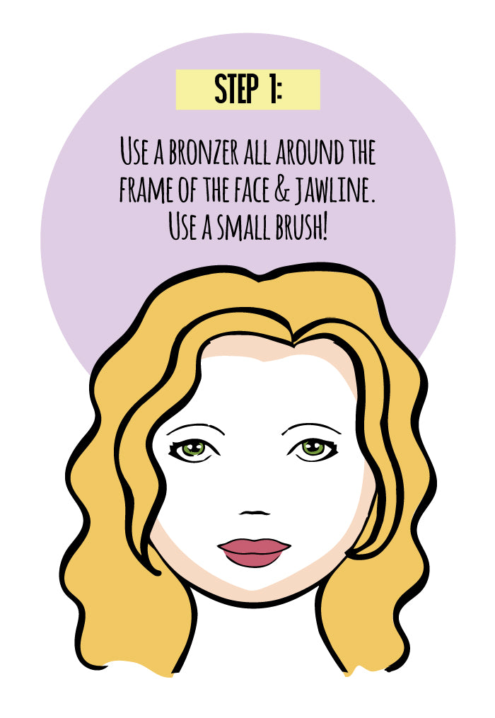 Step 1: Use a bronzer all around the frame of the face & jawline. Use a small brush!