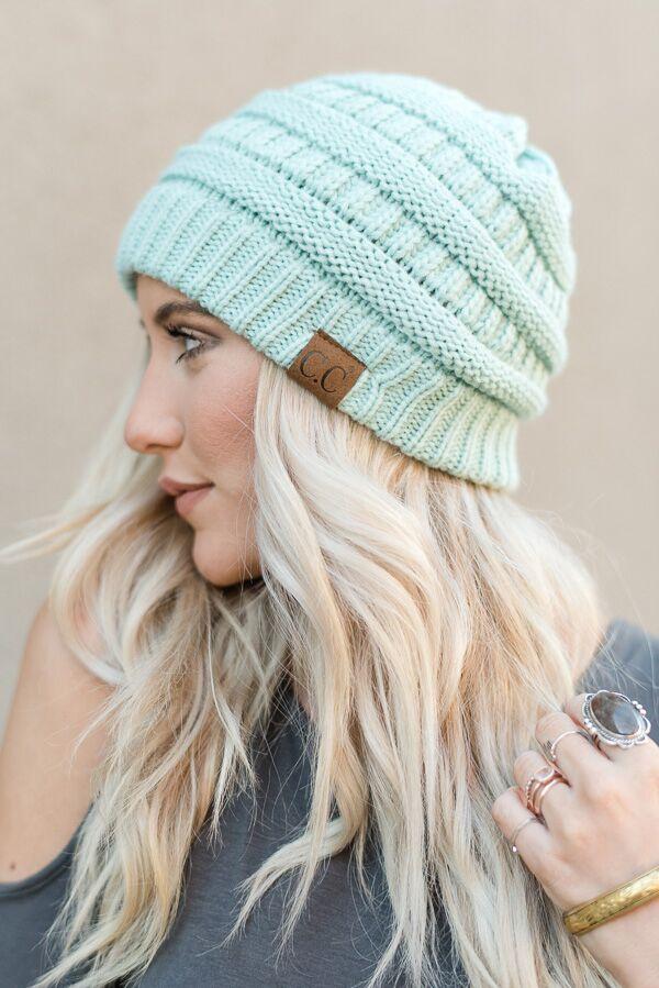 Knitted Pull On Beanie- Mint