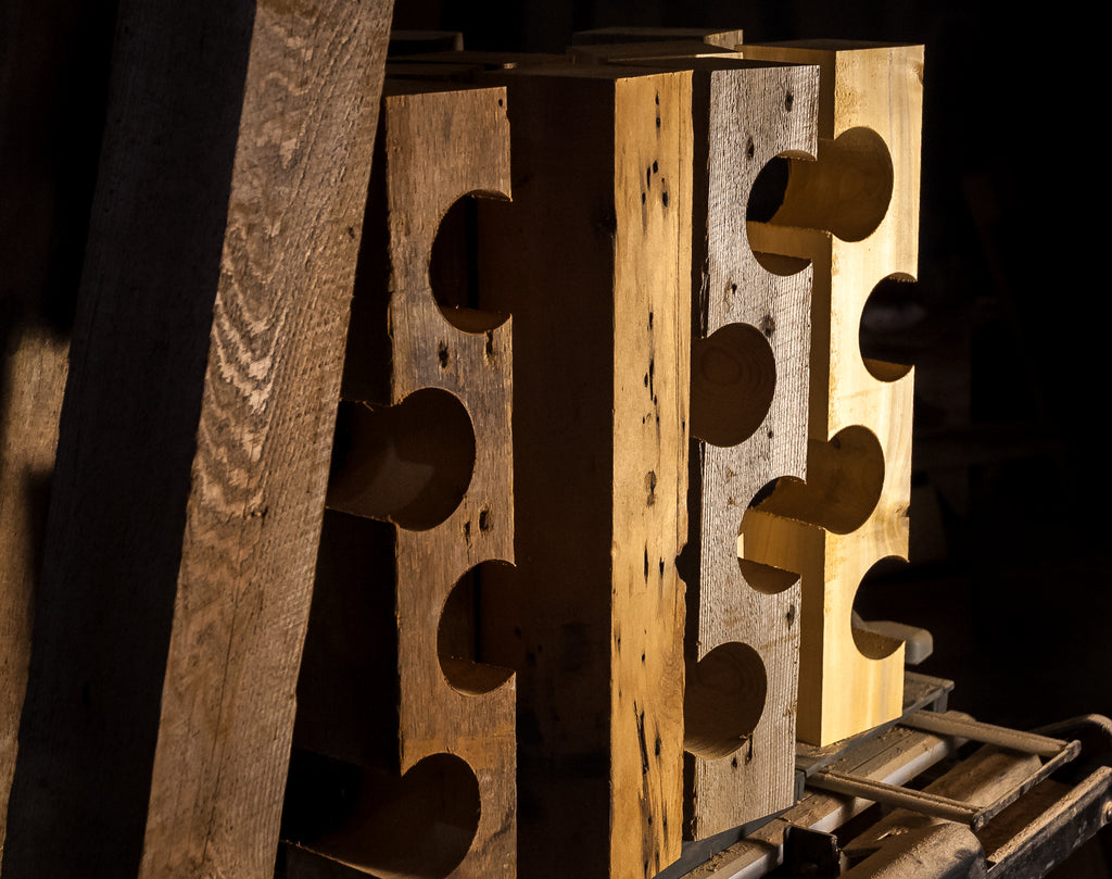Barn wood wine racks in process.