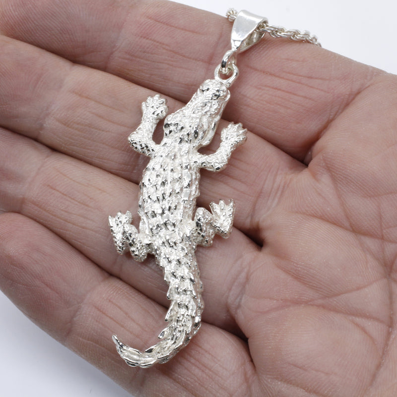 Giant Size Alligator Necklace in 925 Sterling Silver for man or woman