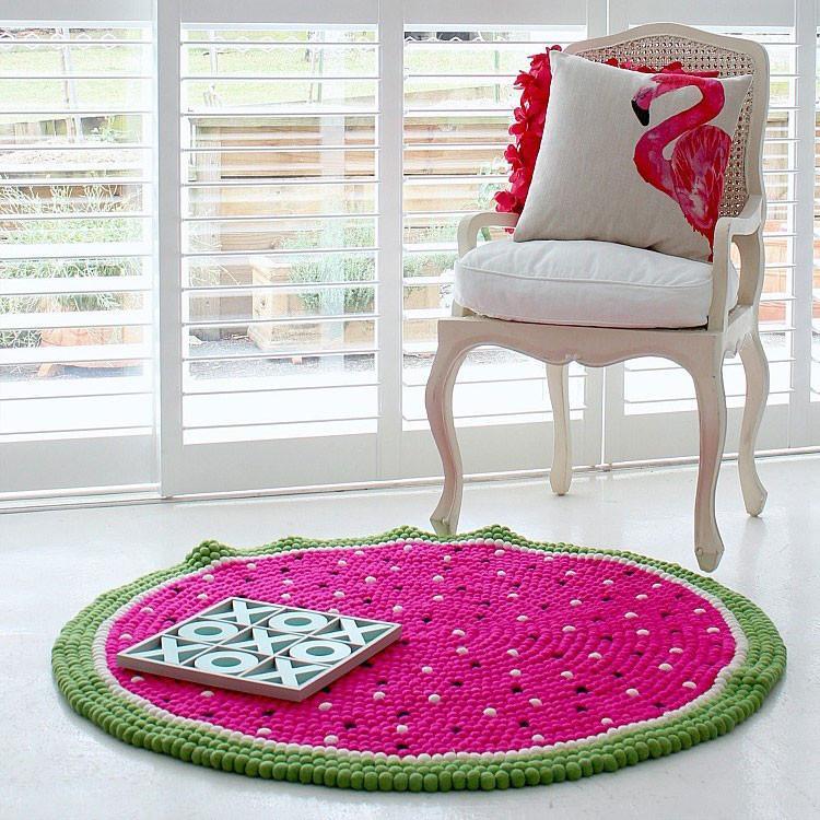 Water Melon Color design Felted Carpet Felt Balls Rug Round Shaped Handmade Mat 