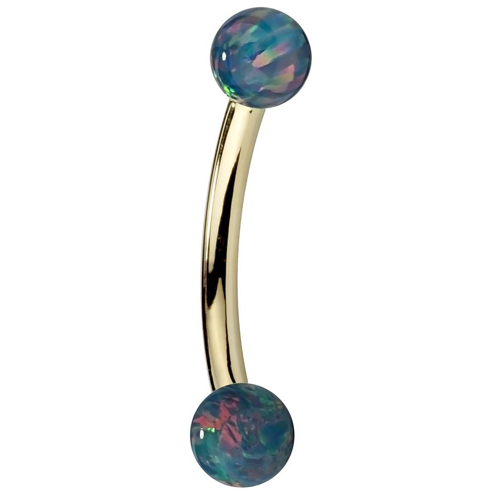 Teal Opal 14K Gold Curved Barbell-14K Yellow Gold 14G 7 16