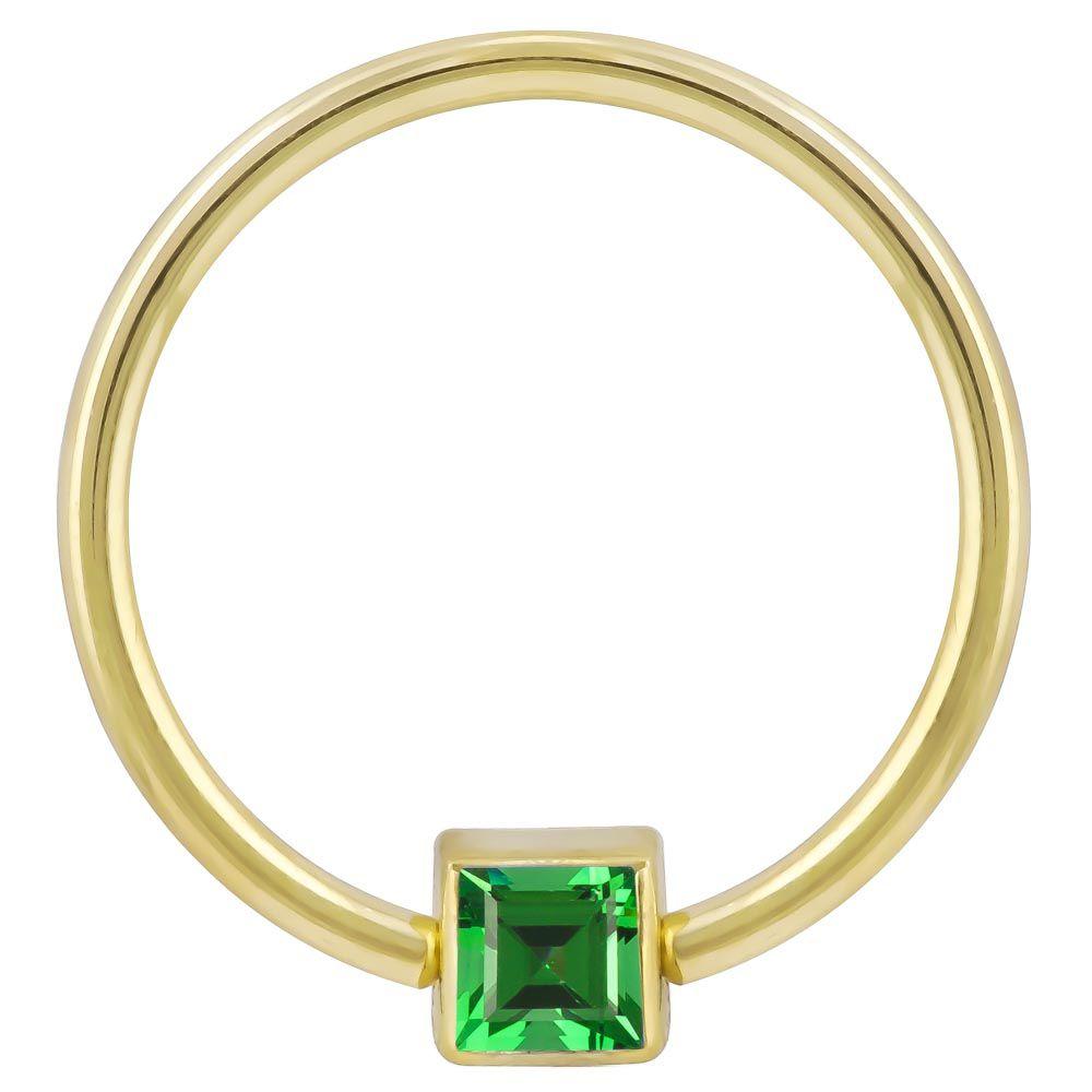 Green Cubic Zirconia Princess Cut 14k Gold Captive Bead Ring-14K Yellow Gold 12G (2.0mm) 3 4
