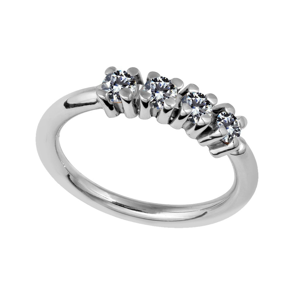 Four Diamonds Side-Set Seamless Ring Hoop-950 Platinum 18G 3 8