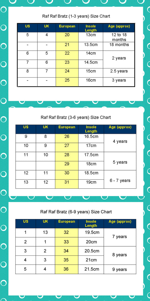 raf raf shoes size chart