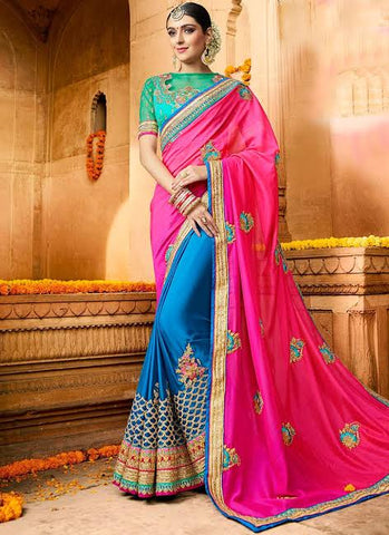 Peacock Blue Color Wedding Saree