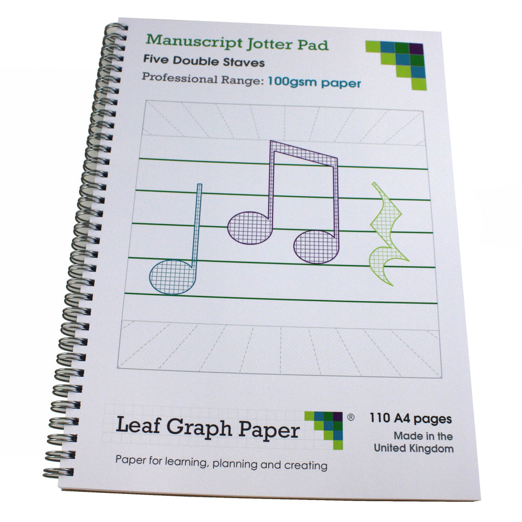 A4 Manuscript Music Paper Double Stave Staff 110 Page Jotter 100gsm Leaf Graph Paper 7262