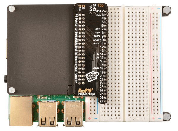 RasPiO Breadboard Pi Bridge showing both with and without Pi cover