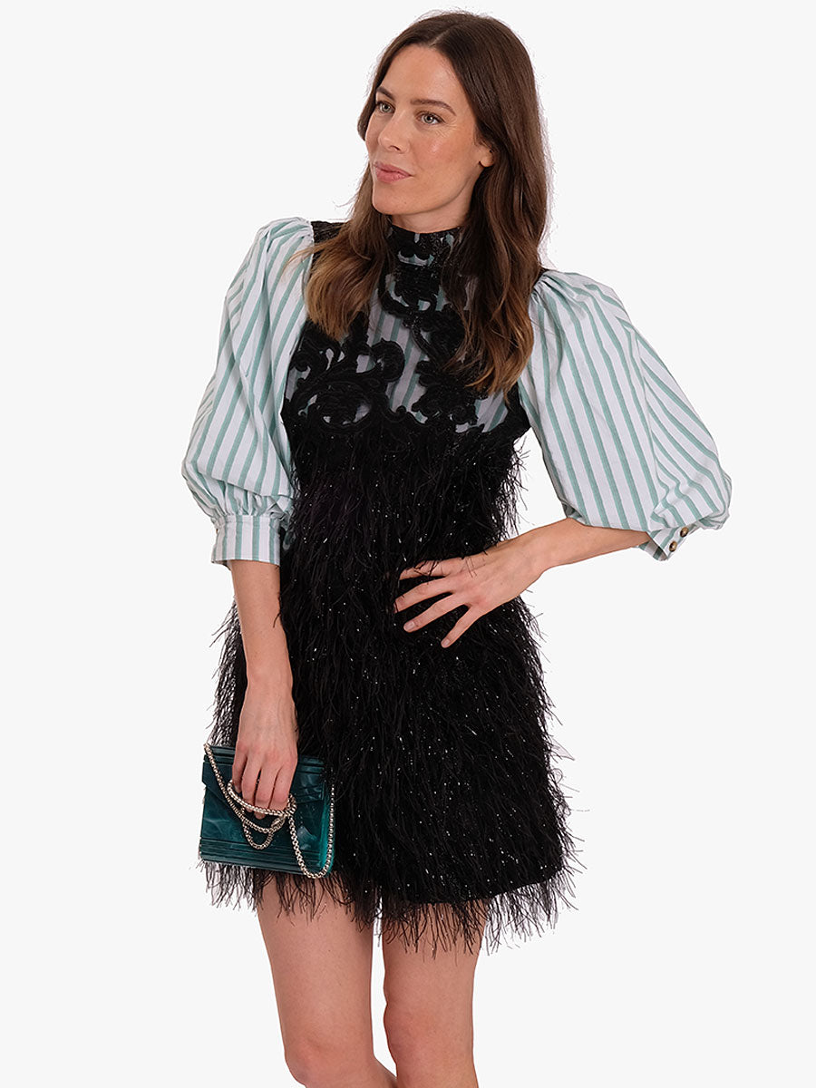 feathery cotton mini dress - black