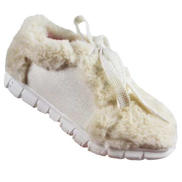 white sneakers with fur