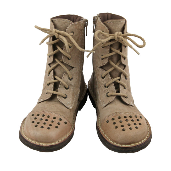 Sand Beige Lace Up Studded Girls Ankle 