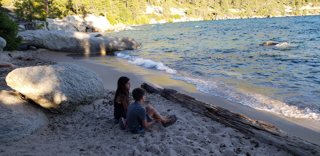 kids on beach in lake tahoe