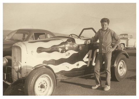 Bob at age 13 poses with the famous 404 deuce racer in 1956 at Cotati, near Santa Rosa, California.