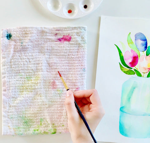 paint brush on a tea towel