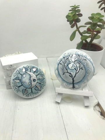mandala art silver leaf home decoration paperweight bookend painted rocks unique Christine Onward  