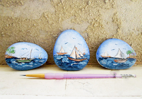 blue painted rocks boats ocean mediterranean Danijela Milosevic blog art Christine Onward