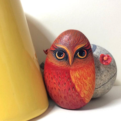 owl painted rock interior decoration outstanding art