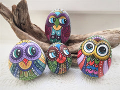 painted rocks owls colourful home decorations