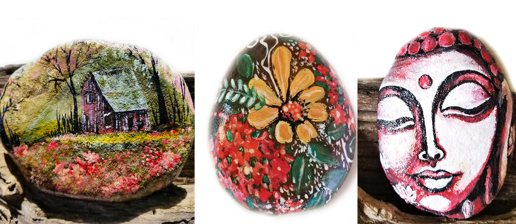 painted rocks sale rock street pamela campbell buddha flowers barn USA