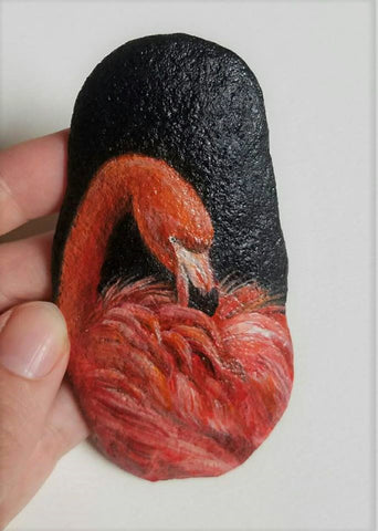 flamingo red bird painted rock rockstreet collective