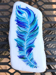 painted rock blue feather Santorini rock happy home decoration Jessica Pederson Stumpf
