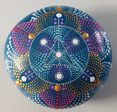 painted rock dot art mandala blue happy home decoration sandra silva