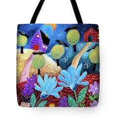 tote bag original art night black birds christine onward