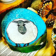 naive art painted rock by Sussi Louise UK