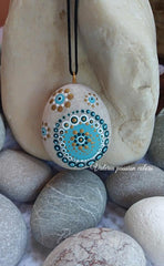 painted rock necklace mandala dots blue wearable art Valeria Avossa 