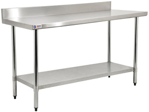 24x48 inch stainless steel commercial work table with backsplash