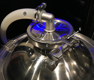 Breakdown of stainless steel fermentation bucket domed lid parts