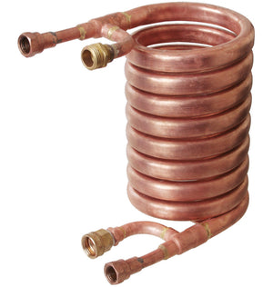 Convoluted counterflow chiller (5/8 inch diameter inner tube with 1/2 inch NPT female fittings already attached, male/female water hose connections)