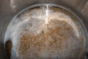 168F sparge water from the Hot Liquor Tank is deposited on top of the grain bed in the Mash / Lauter Tun