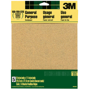 3M 9005NA 9-Inch by 11-Inch Aluminum Oxide Sandpaper, Assorted