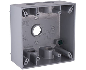 Weatherproof 2-gang outlet box with 1/2 inch holes