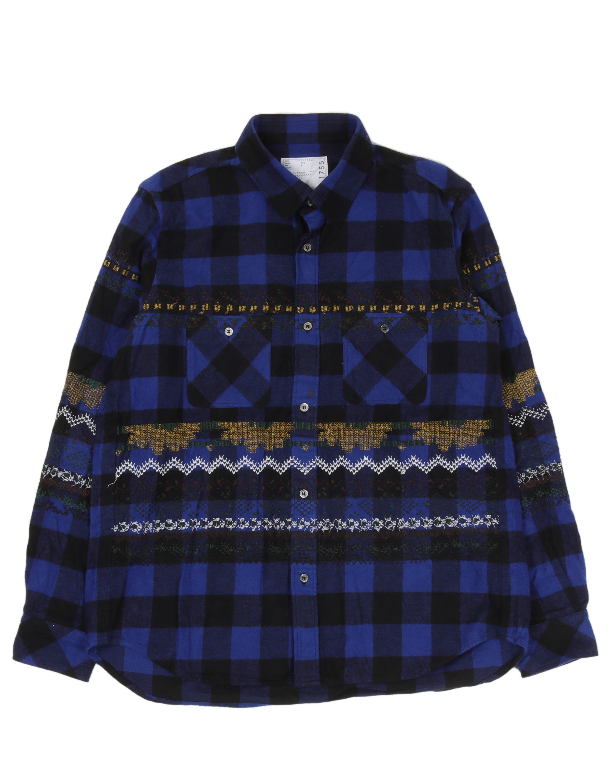 Sacai Embroidered Gingham Check Flannel Shirt