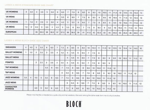 Bloch Shoe Sizing Chart
