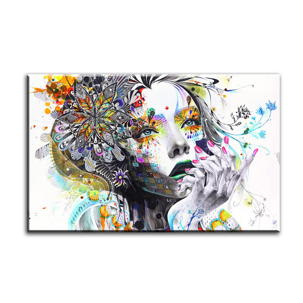 Modern Wall Art Girl With Flowers Unframed Canvas Painting For Home Ar Timeforclothes