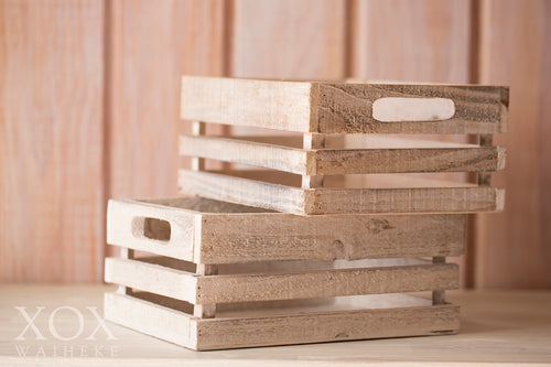 Set of 3 Whitewashed Wooden Crates