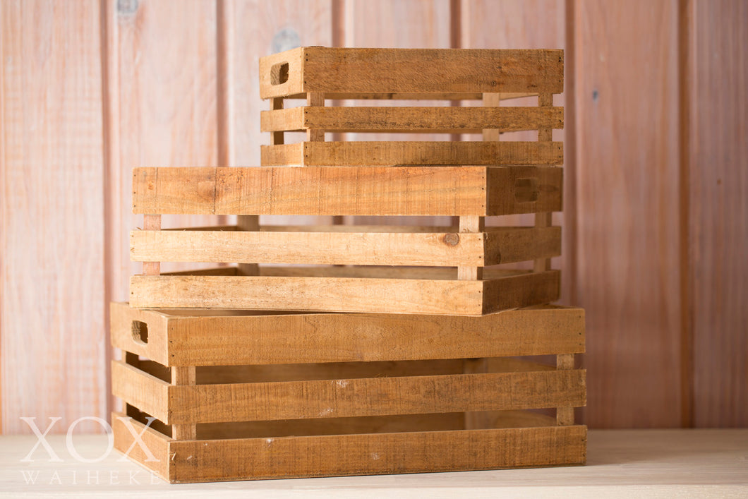 Set of 3 Rustic Wooden Crates