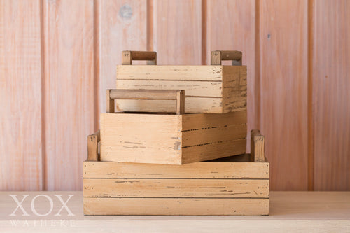 Set of 3 Rustic Wooden Boxes with Handles