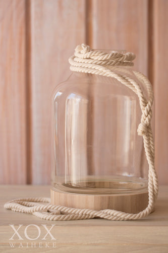 Glass Jug on wooden base (with or without rope)