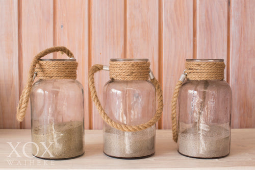 Hanging Jars with rope handles - large 