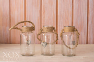 Hanging Jars with rope handles - small 