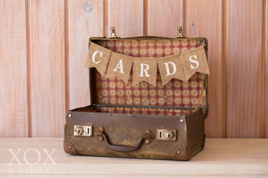 Small Brown Suitcase with Cards Bunting