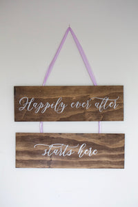 Wooden Hanging Sign "Happily"