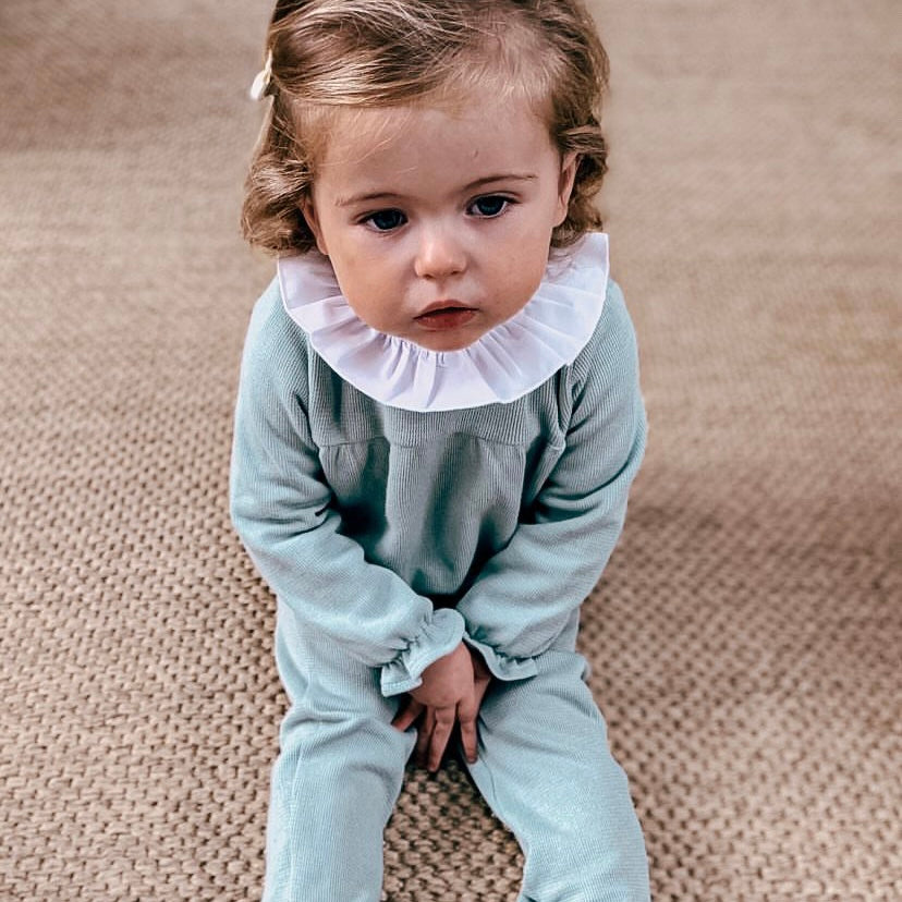 Babidu Dusty Green Cotton Tracksuit with Frill Collar
