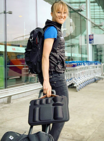 Lex at the airport with Timemore Nano Carrying Kit