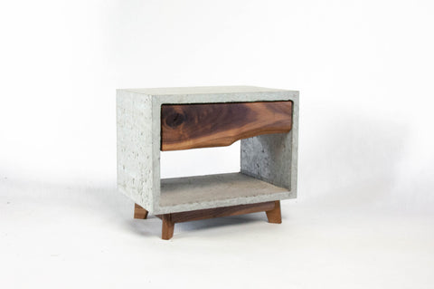 Concrete and Black Walnut Mid-century short Leg Table