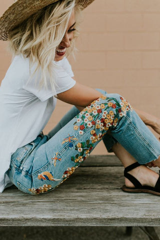 flower embroidery on jeans inspiration